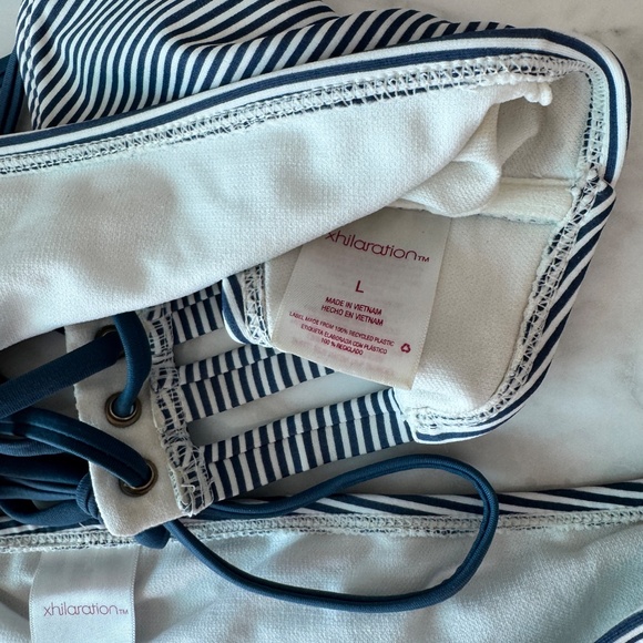 Xhilaration Blue and White Pinstripe Criss Cross top and Scrunch Bottom - Picture 4 of 4